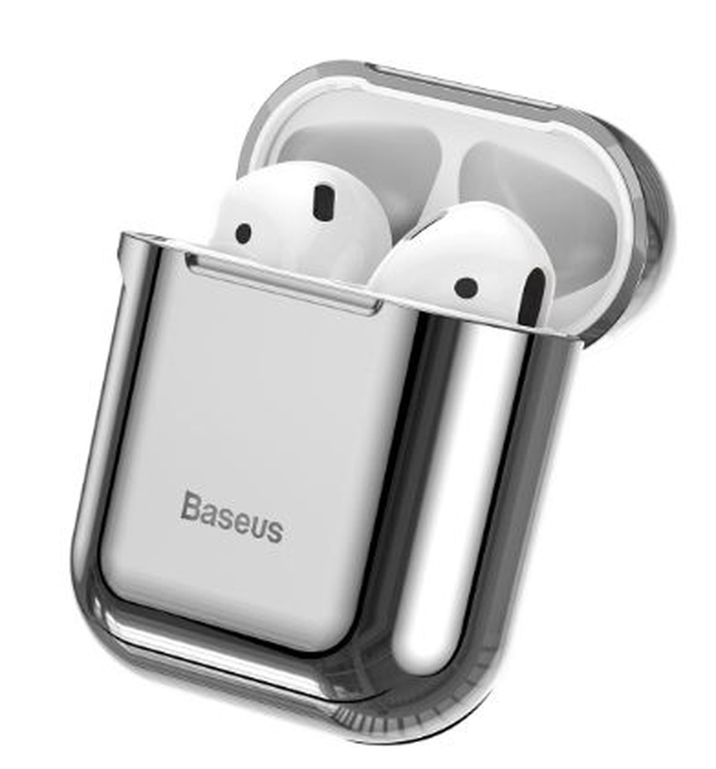 Чехол Baseus для Apple Airpods 1 / Apple AirPods 2 с крючком, серебристый фото
