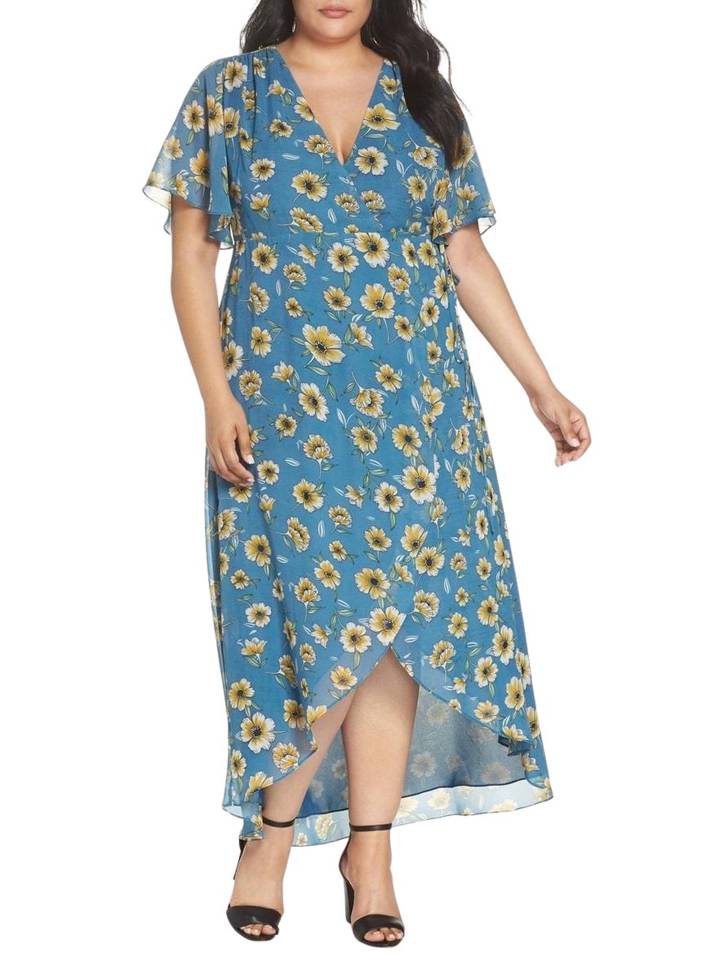 Платье Glamorous в желтый цветок CK4776X, голубой фото