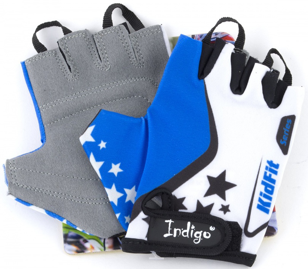 Перчатки вело детские Звездочки Indigo 4XS Бело-Голубой фото
