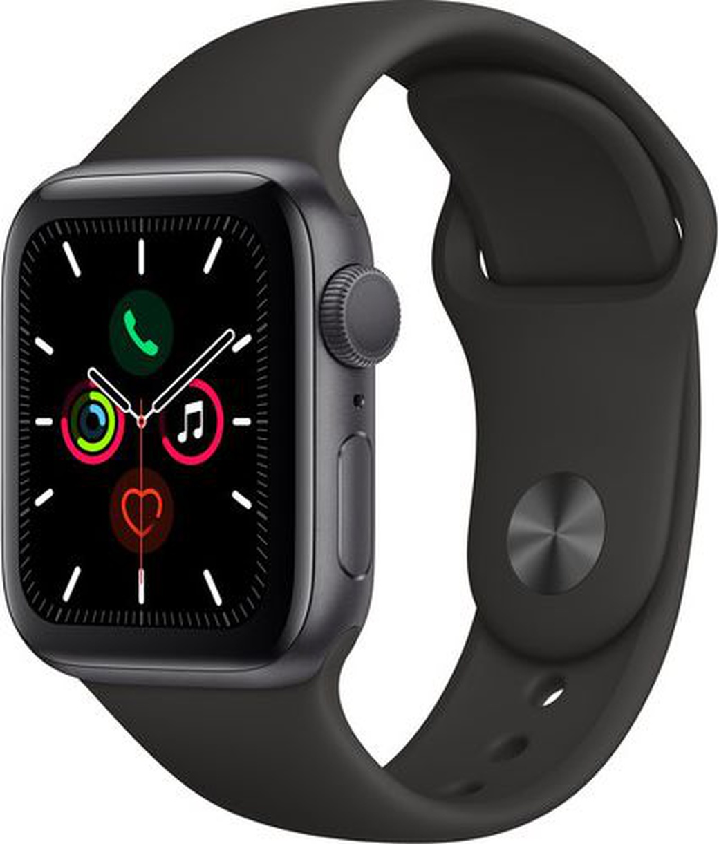 Умные часы Apple Watch Series 5 44мм, корпус из алюминия цвета «серый космос», спортивный браслет чёрного цвета фото