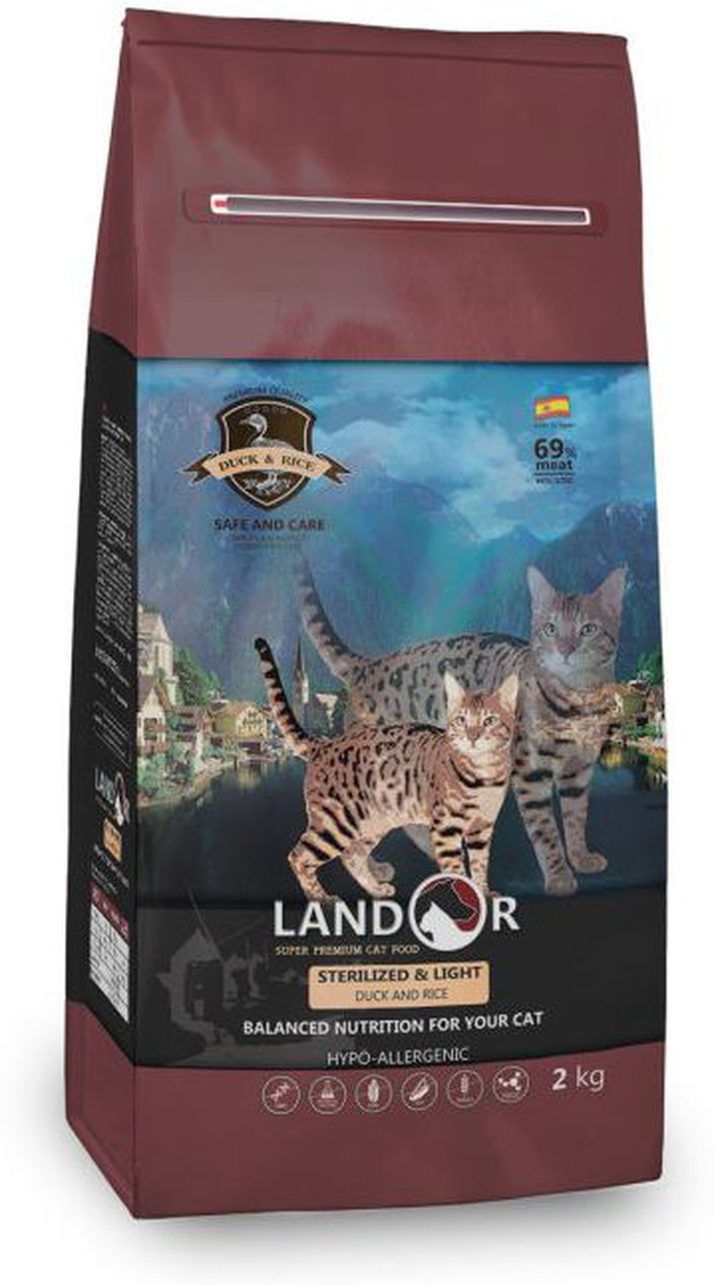 LANDOR сухой корм для кошек с избыточным весом и стерилизованных утка с рисом 2 кг фото