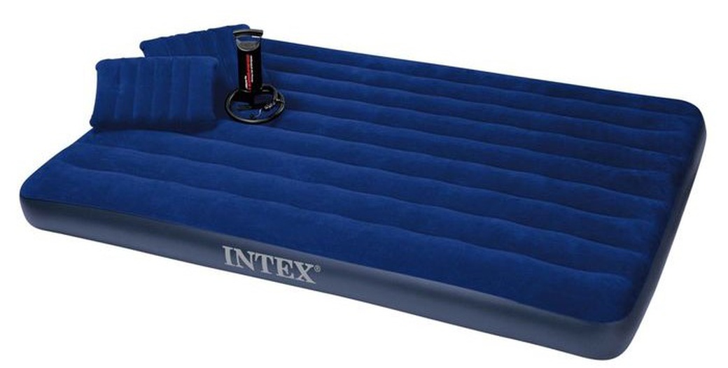 Intex Кровать Classic Downy, Queen, флок с насосом и надувными подушками 68765 фото