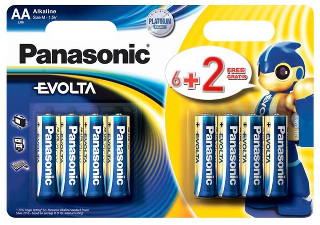 Батарейки Panasonic LR6EGE/8B2F AA щелочные Evolta promo pack в блистере 8шт фото