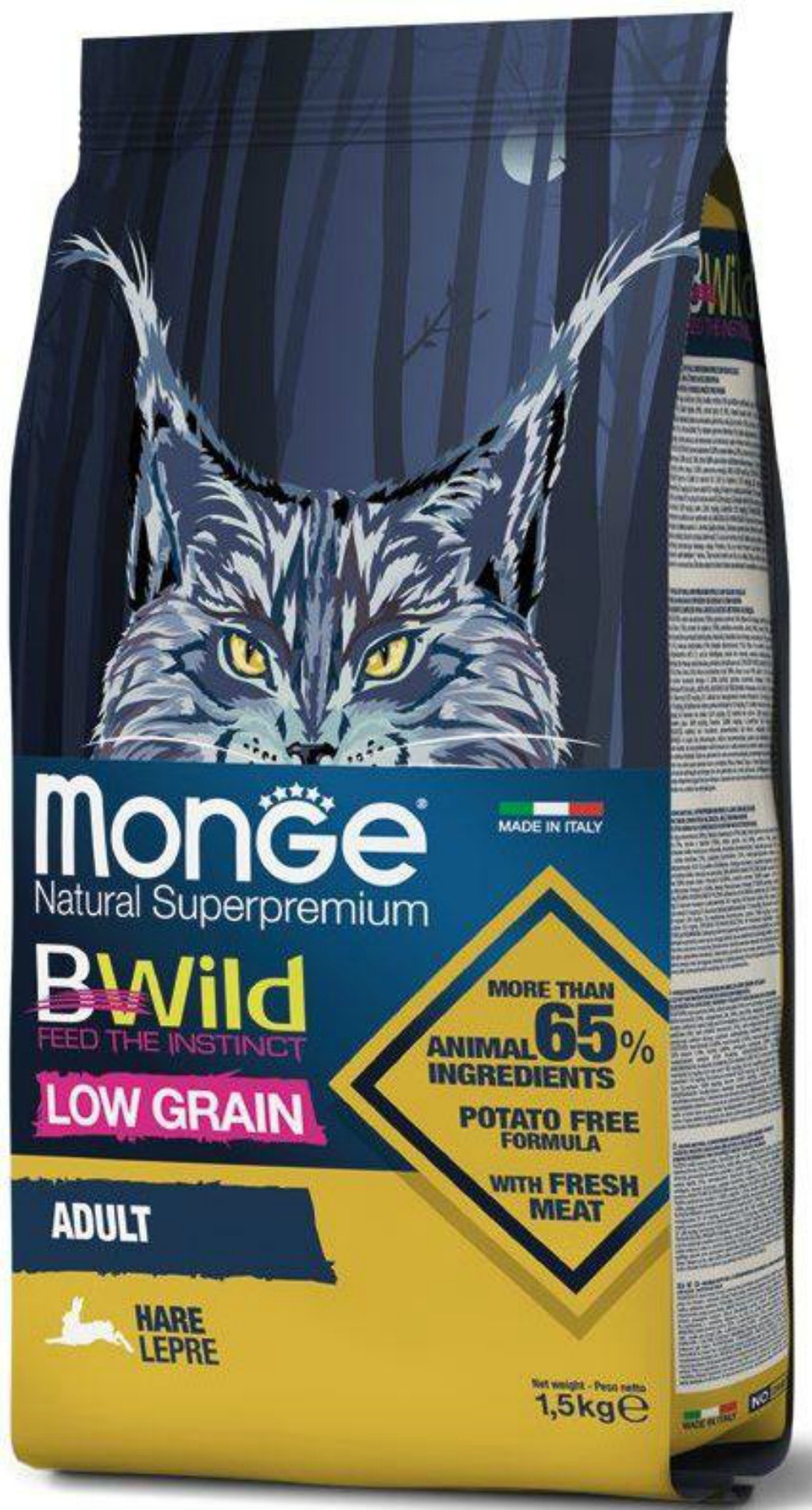 Monge Cat BWild LOW GRAIN низкозерновой корм из мяса зайца для взрослых кошек 1,5 кг фото