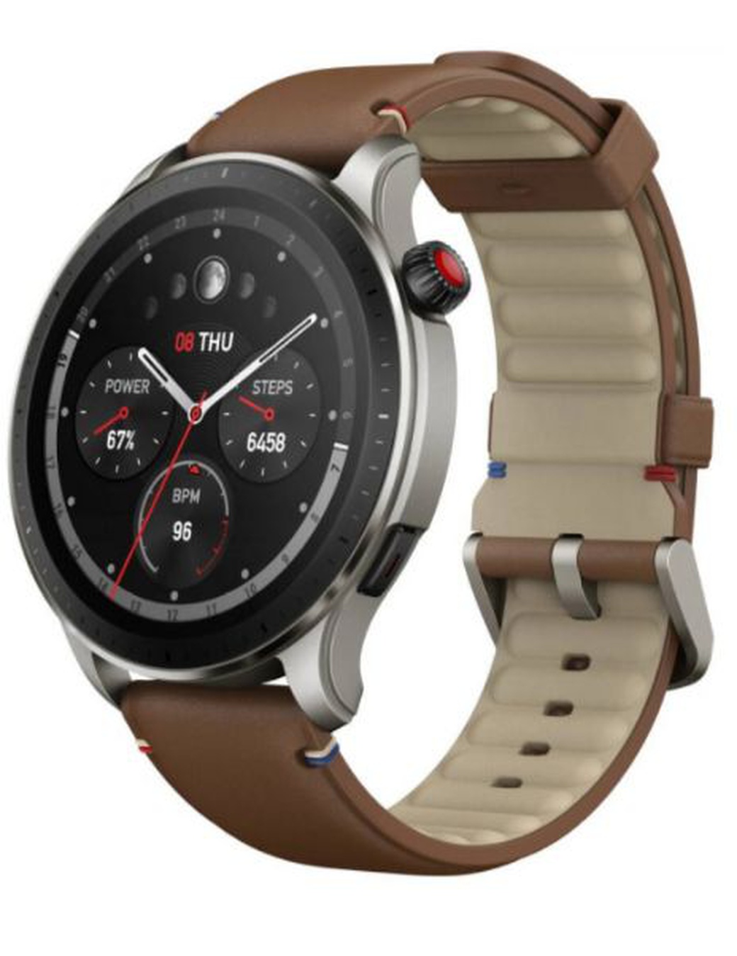 Умные часы Amazfit GTR 4, коричневый кожаный ремешок фото