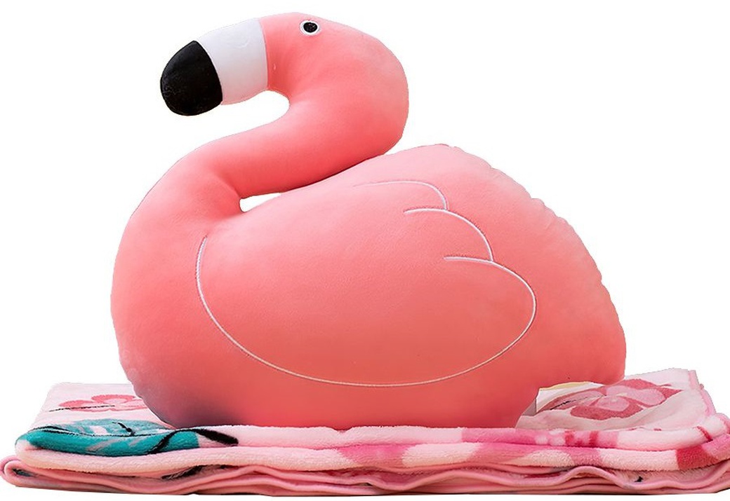 Игрушка подушка с пледом Funfur Flamingo фото