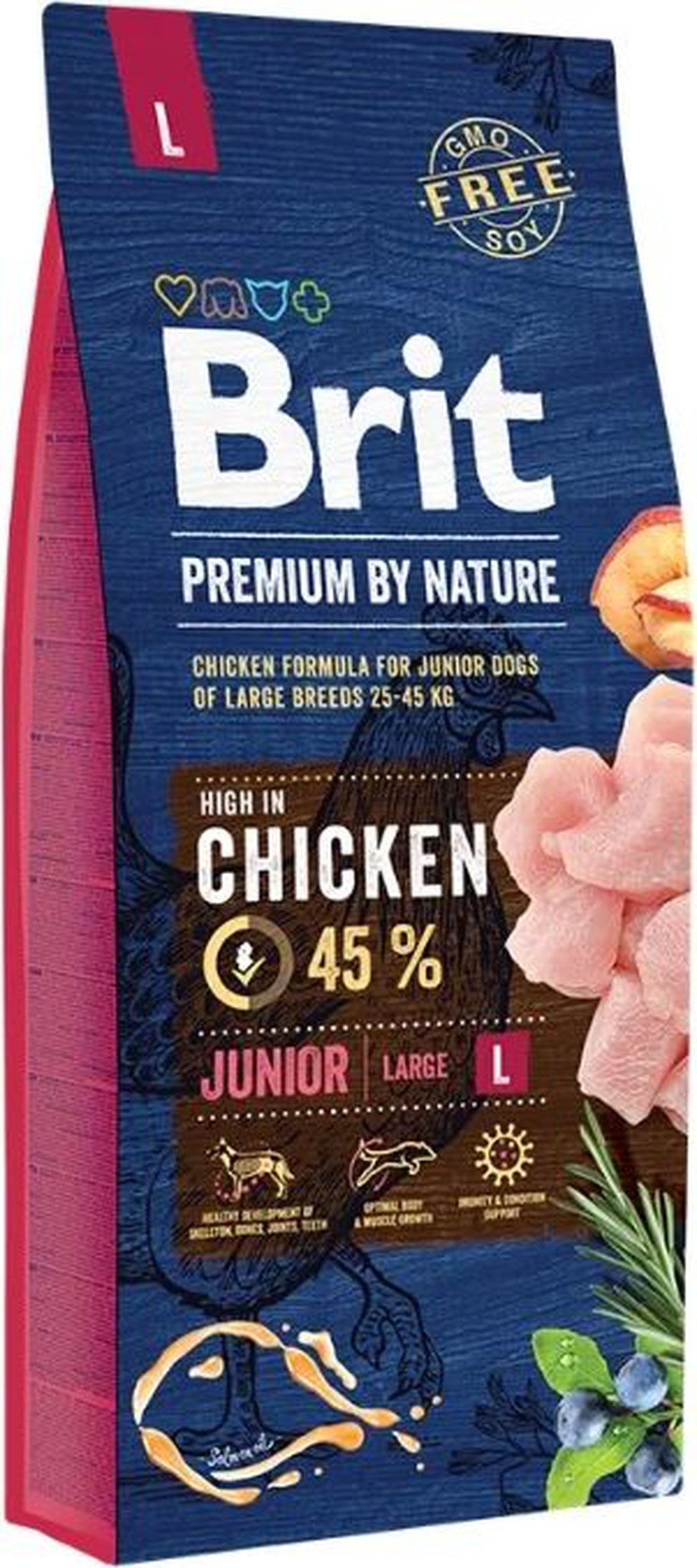 Корм для щенков крупных пород Brit Premium by Nature Junior L, курица, 15 кг фото