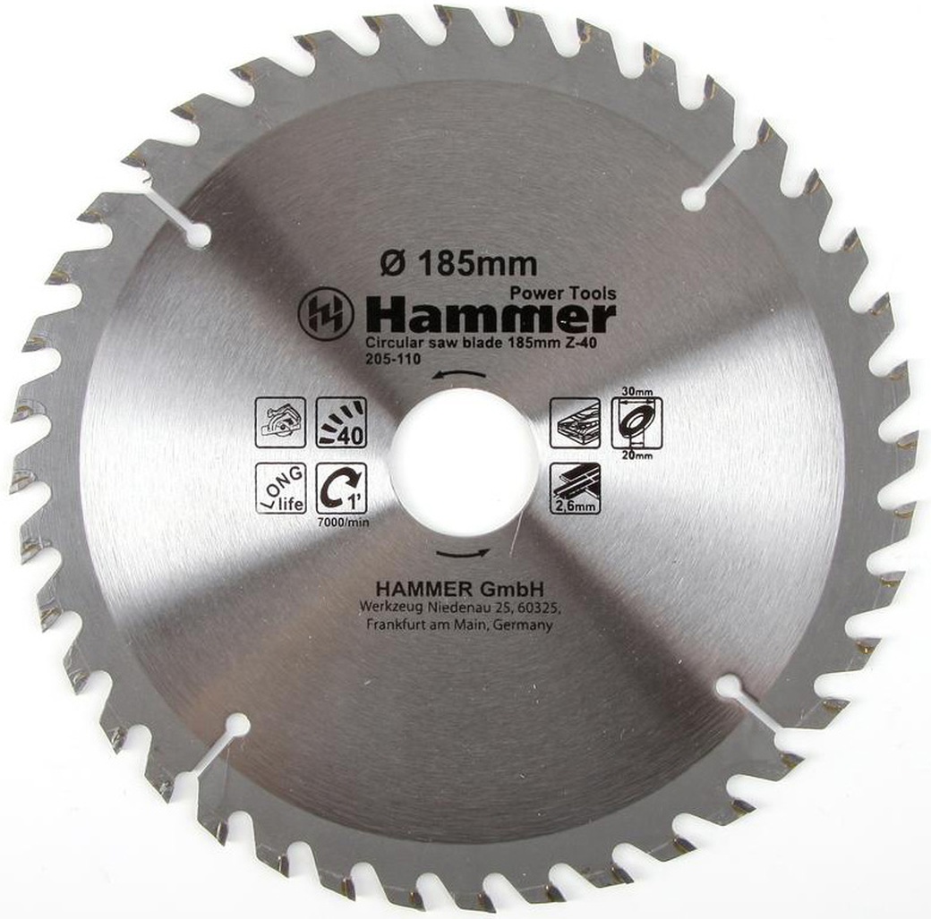 Диск пильный Hammer Flex 205-110 CSB WD 185мм*40*30/20/16мм по дереву фото