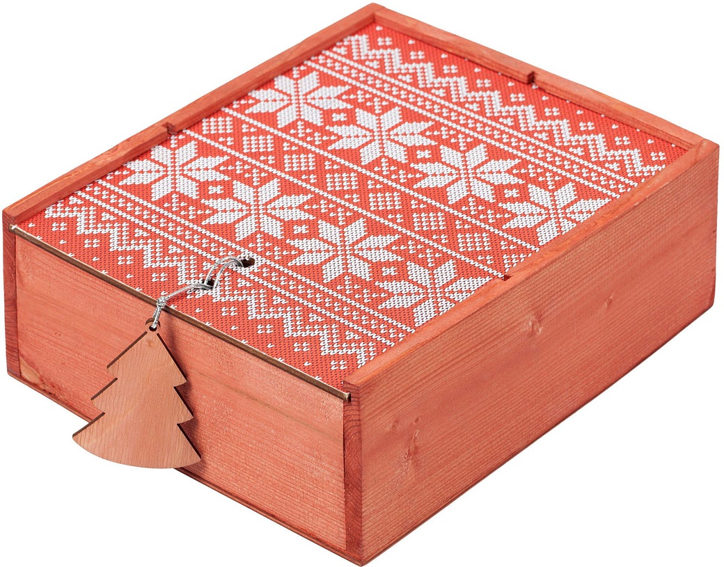 Новогодняя коробка деревянная «Скандик», средняя, красная фото