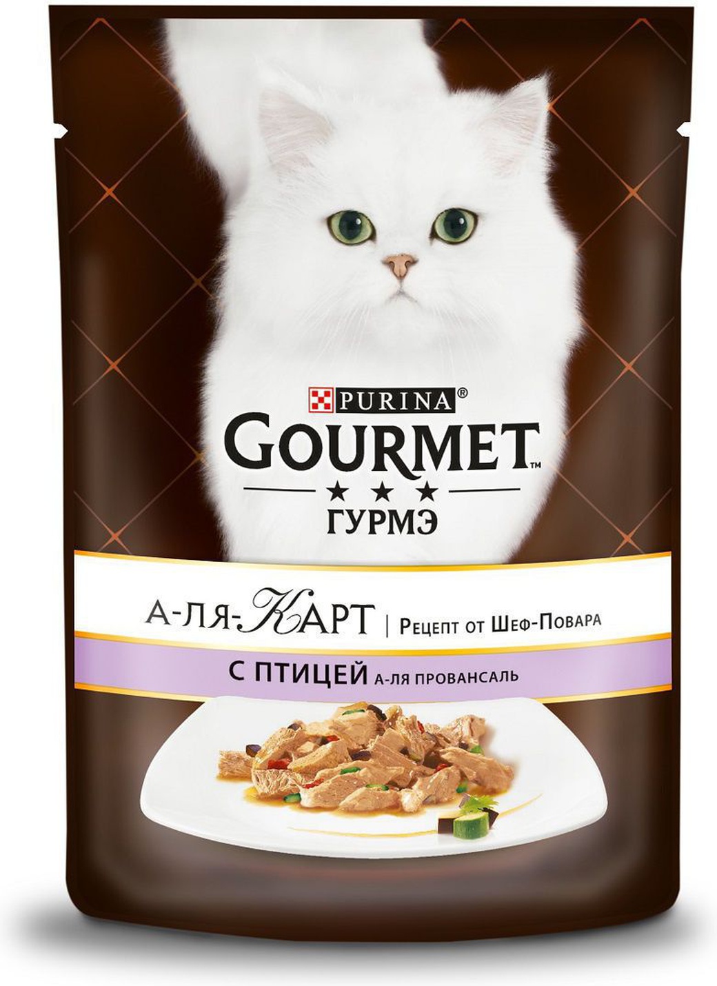 Консервы для кошек Gourmet A la Carte, кусочки в подливе домашняя птица с овощами, 85г*24 шт. фото