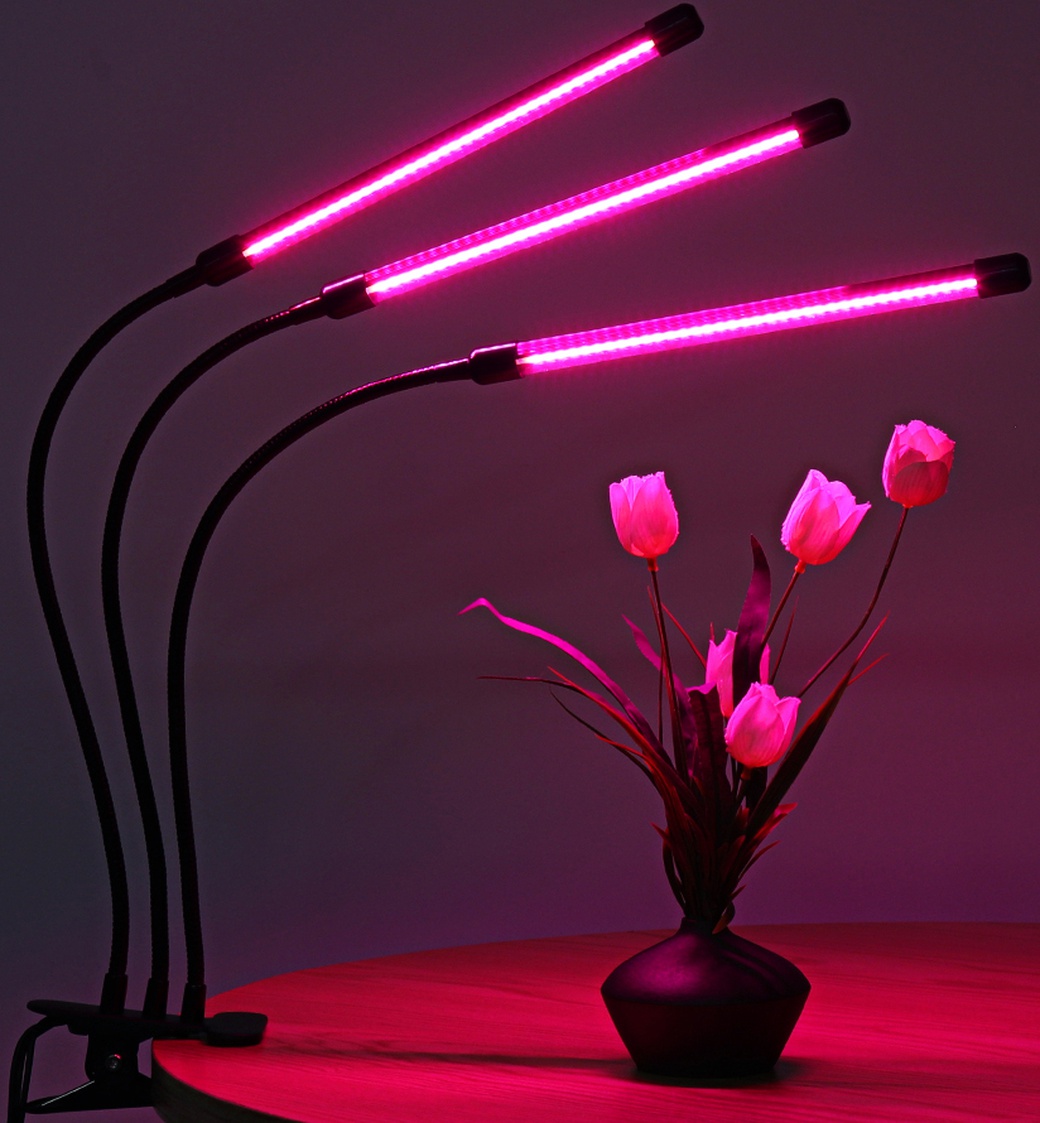Фитосветильник с 3 лампами 54 Вт 108 LED, розовый свет фото