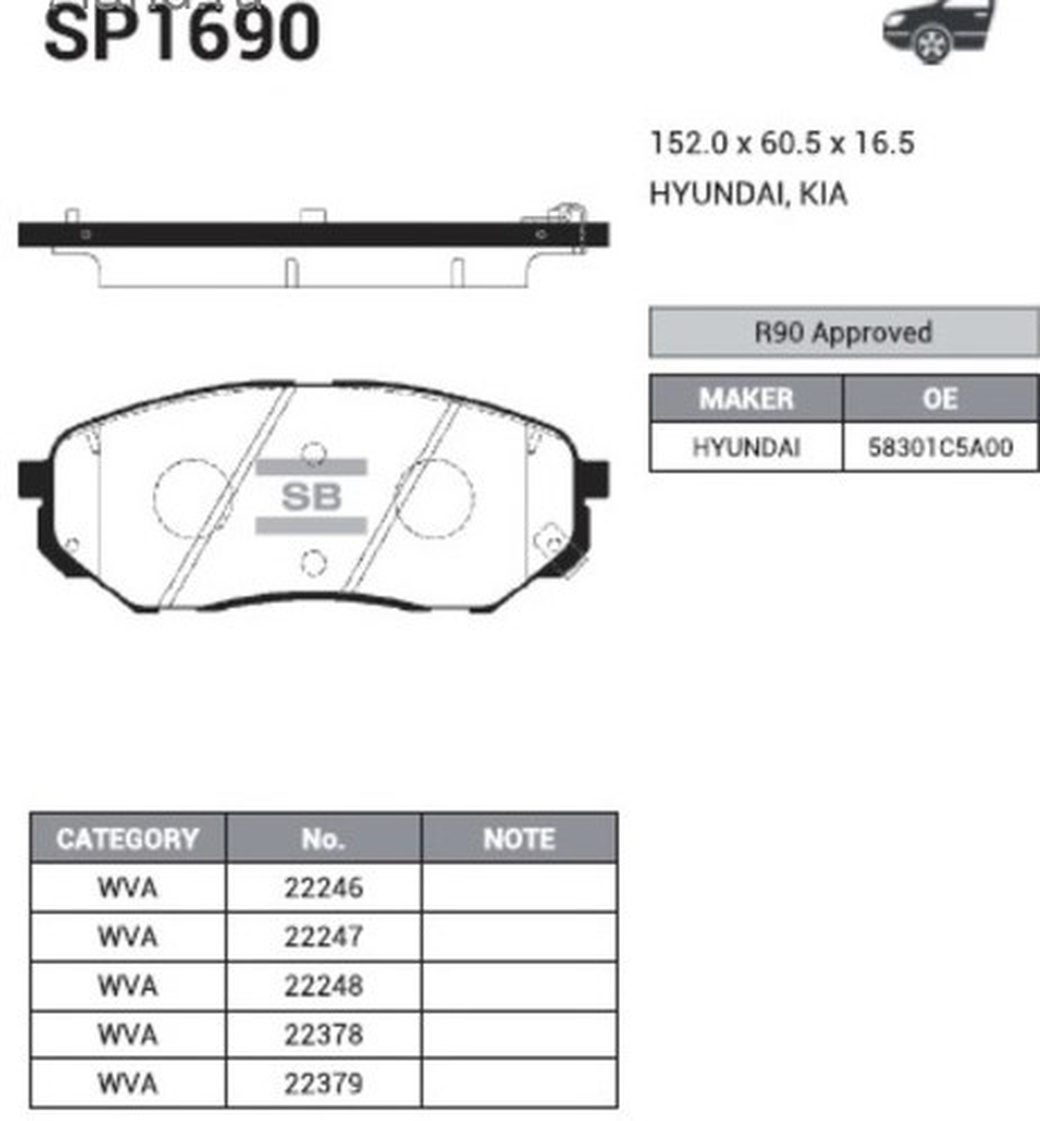 Колодки передние SANGSIN BRAKE SP1690 для KIA Sorento 2015-> фото