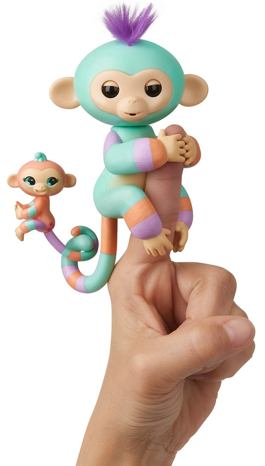 Интерактивная игрушка WowWee Fingerlings обезьянка Денни с малышом, 12 см фото