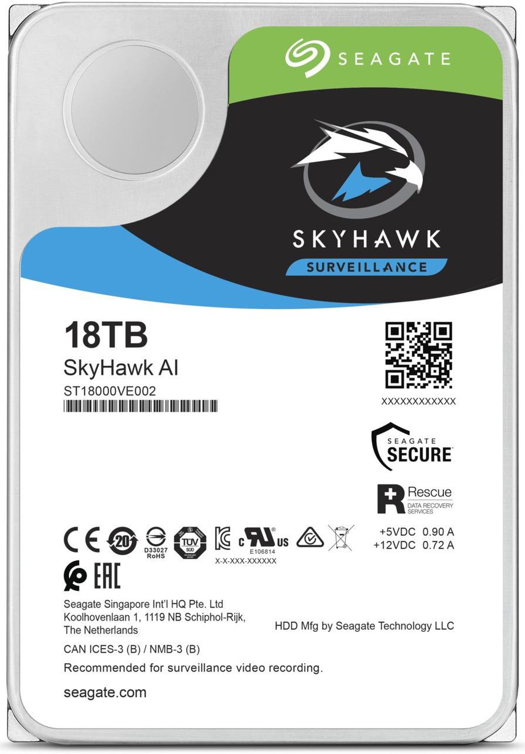 Жесткий диск SEAGATE SkyHawk AI SATA 3.5" 18TB 7200RPM 6GB/S 256MB ST18000VE002 фото