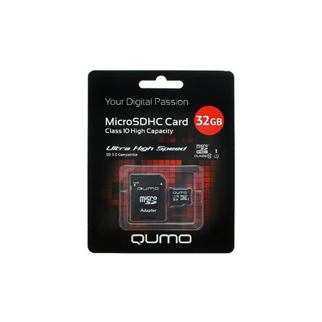 Карта памяти Qumo microSDHC 32GB Class 10 UHS-I U1 + ADP фото