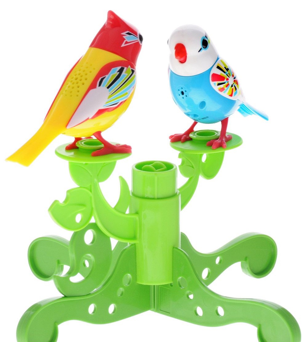 DigiBirds Две птички с деревом, голубая с белой головой и желтая с красной головой фото