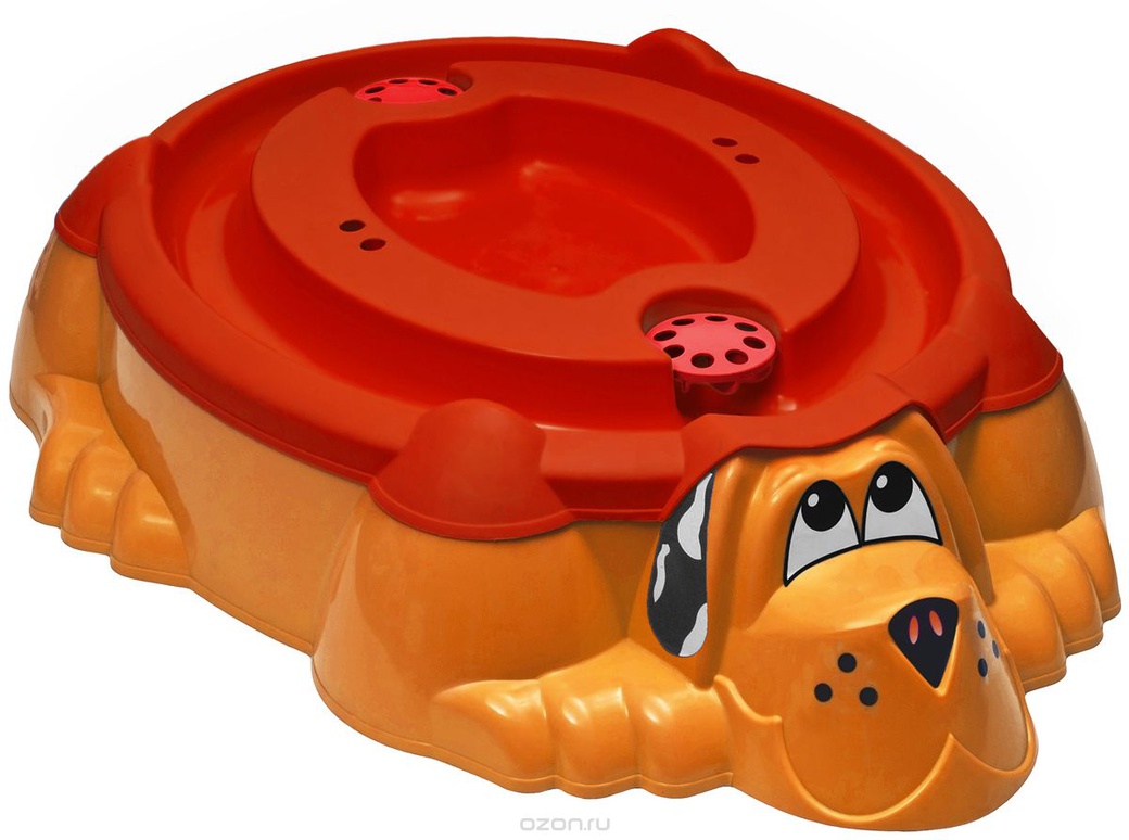 Marian Plast Песочница-бассейн - Собачка с крышкой (оранжевый, красный) 432 фото