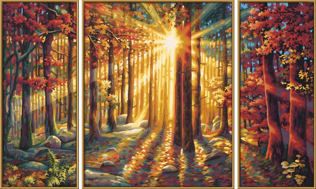 Schipper Триптих Осенний лес - раскраска по номерам, 50х80 см фото
