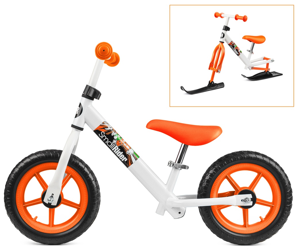 Small Rider Combo Racer - беговел с лыжами и колесами 2 в 1 бело-оранжевый фото