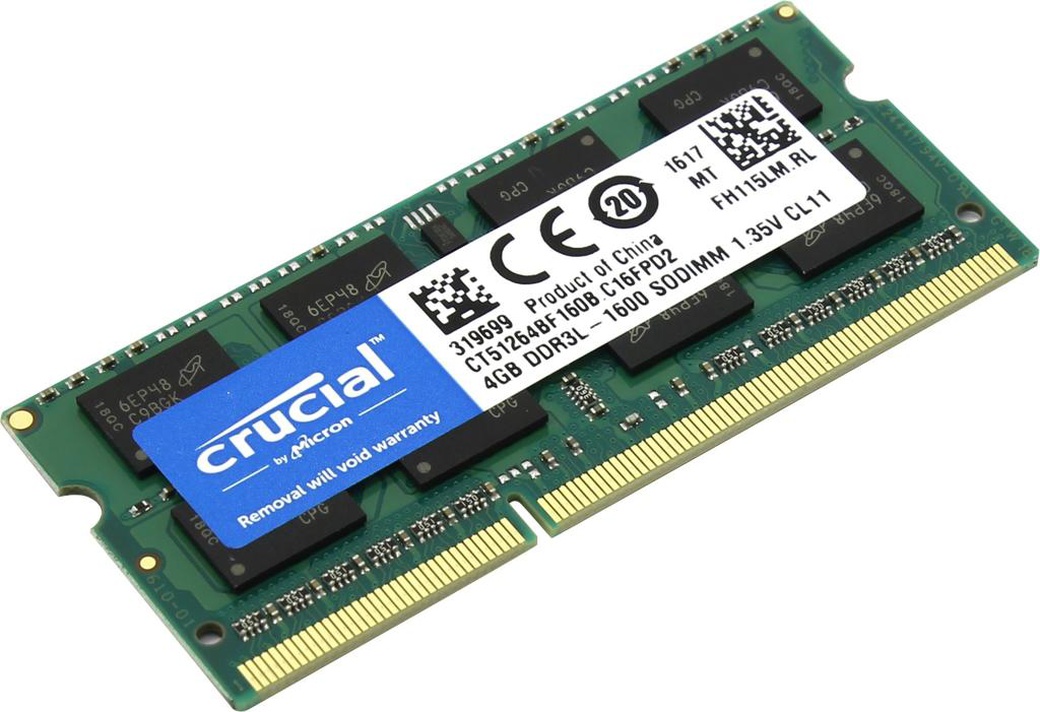 Память оперативная DDR3L 4Gb Crucial 1600MHz CT51264BF160B RTL PC3-12800 CL11 SO-DIMM 204-pin 1.35В фото