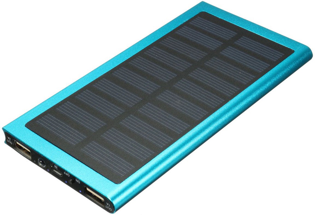 Внешний аккумулятор на солнечной батарее 8000mAh, ультратонкий, синий фото