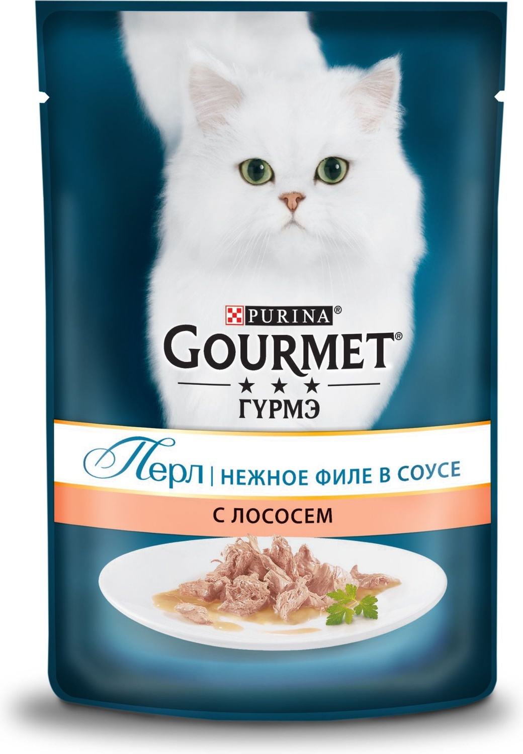 Консервы для кошек Gourmet Perle,кусочки в подливе с лососем, 85г*24 шт. фото