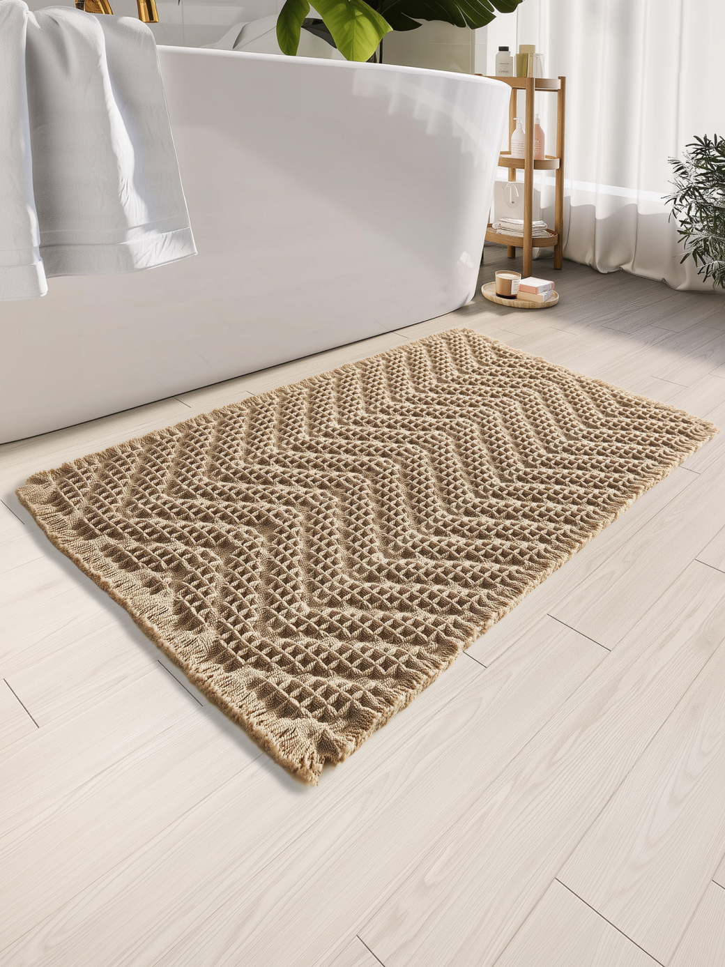 Коврик для ванной комнаты Waffle Home One 60х90, бежевый фото