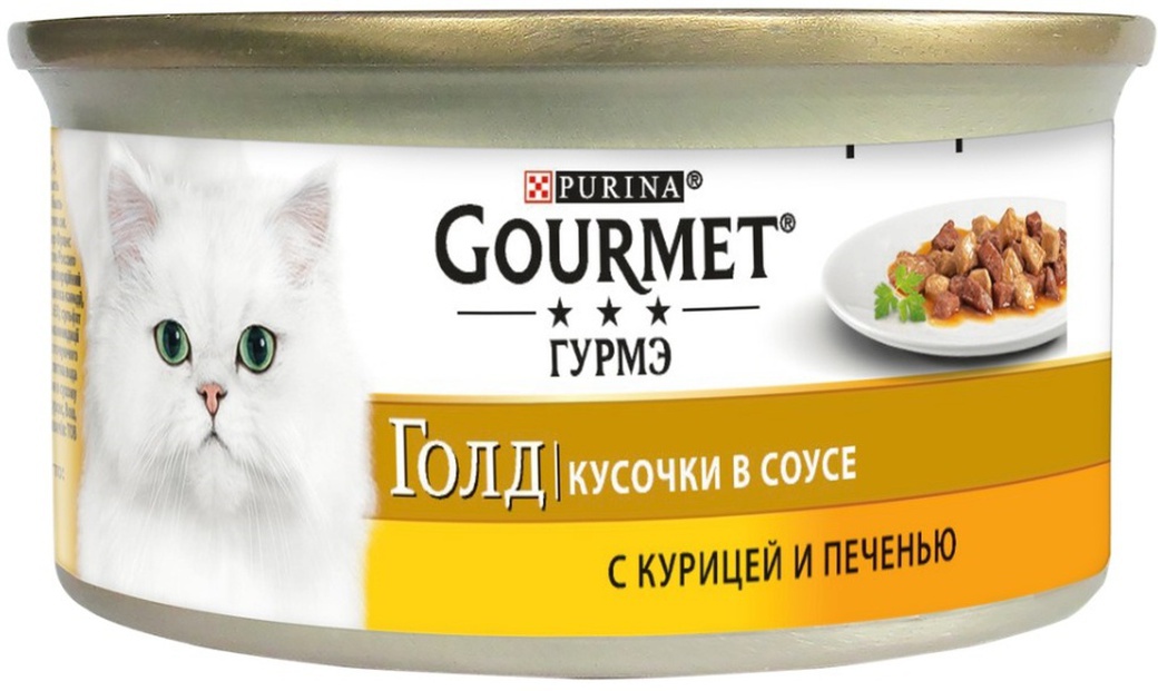 Консервы для кошек Gourmet Gold, кусочки в подливе с курицей и печенью, 85г*24 шт. фото