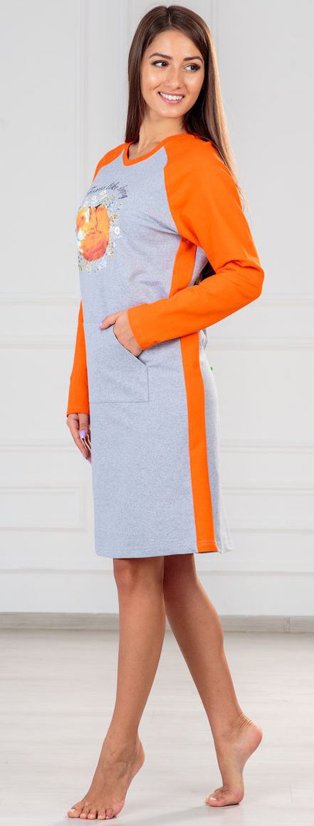 Платье ModaRU Лиса (54) оранжевый/серый меланж фото
