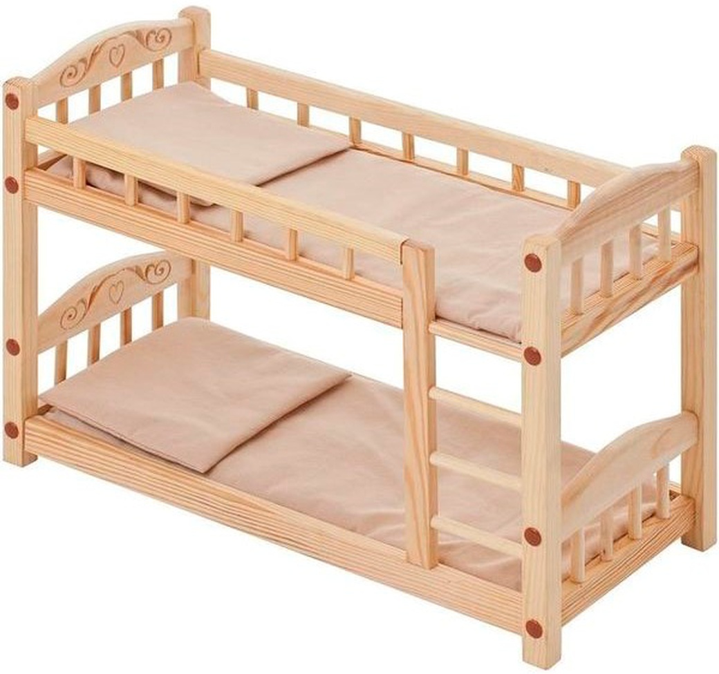 Paremo Двухъярусная кукольная кроватка из дерева, бежевый текстиль фото