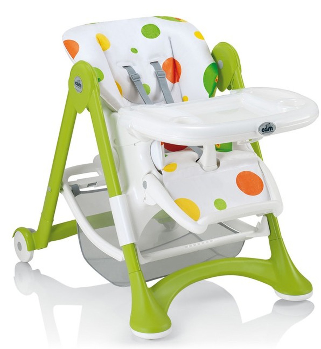 CAM Campione - стульчик для кормления складной бело-зеленый с принтом фото