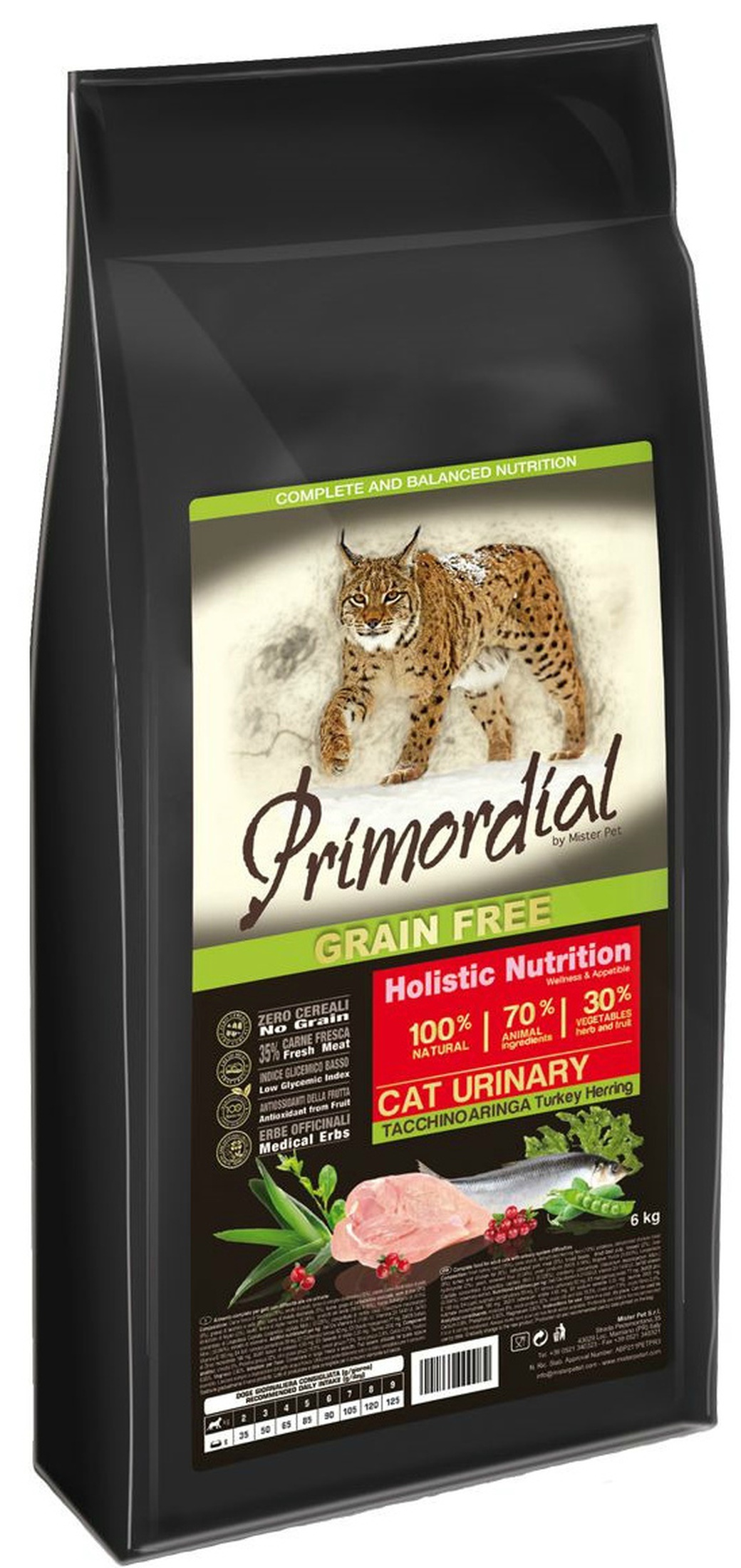 Корм для кошек беззерновой для профилактики МКБ Primordial, индейка с сельдью, 6 кг фото
