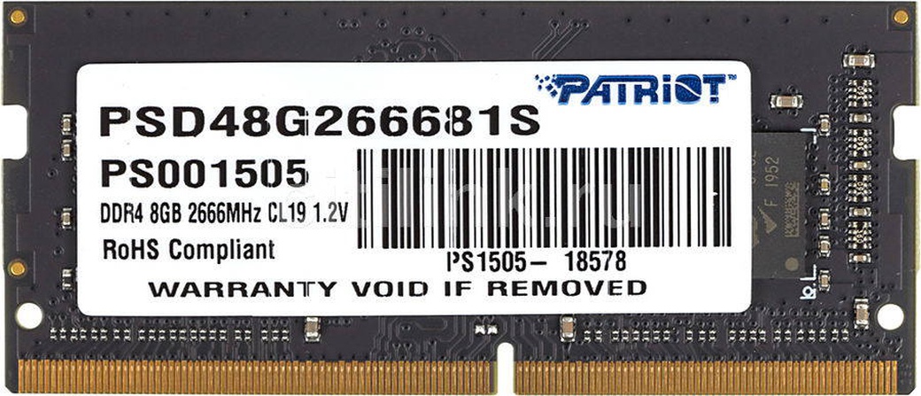 Память оперативная DDR4 SO-DIMM 8Gb Patriot 2666MHz CL19 (PSD48G266681S) фото