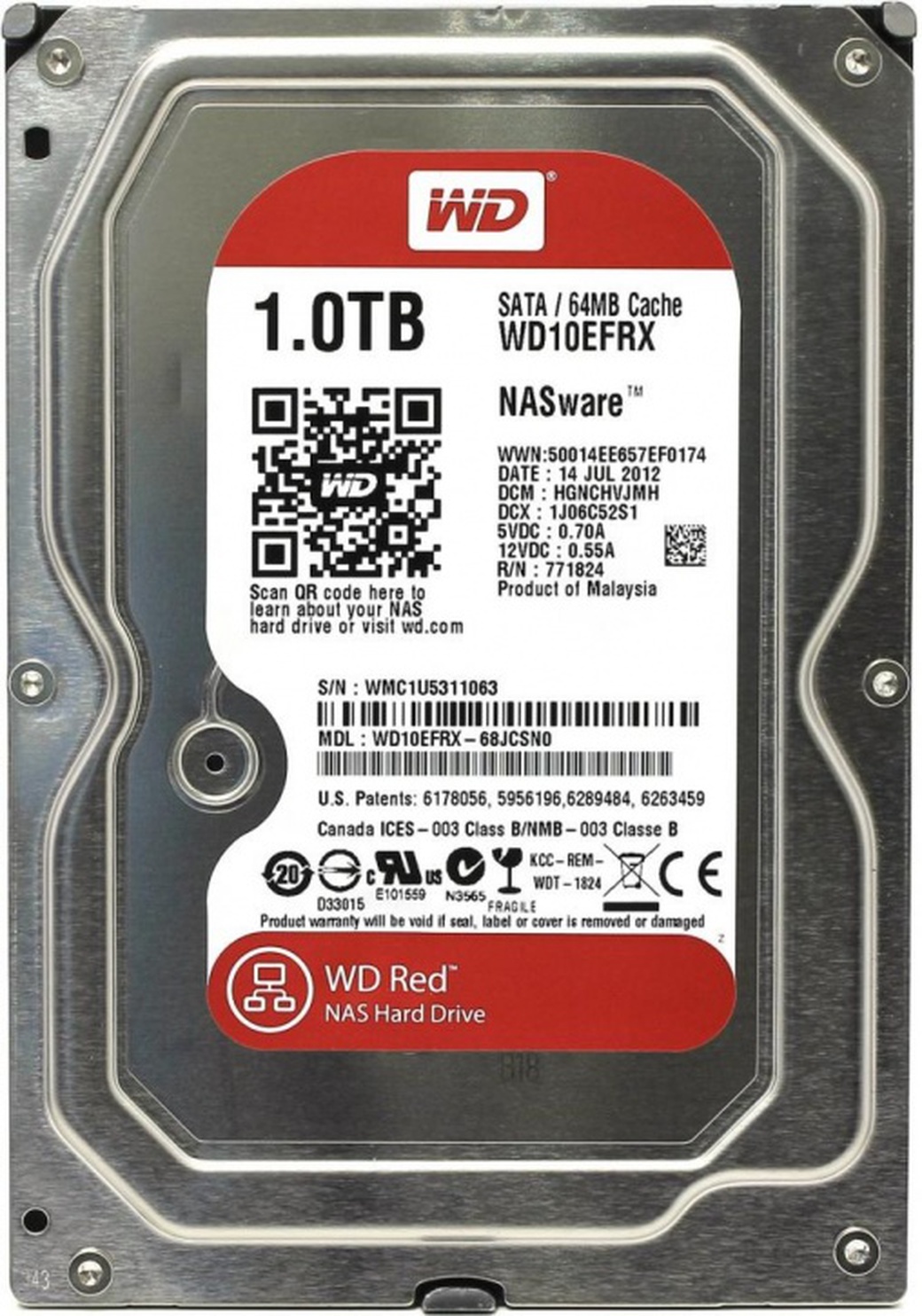 Жёсткий диск Western Digital WD Red NAS Edition 1Tb 3,5" IntelliPower 64MB (SATA-III), WD10EFRX фото
