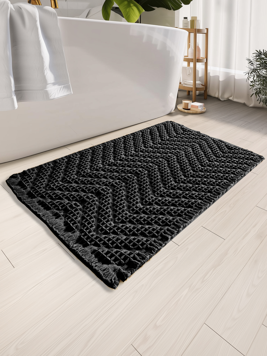 Коврик для ванной комнаты Waffle Home One 60х90, черный фото