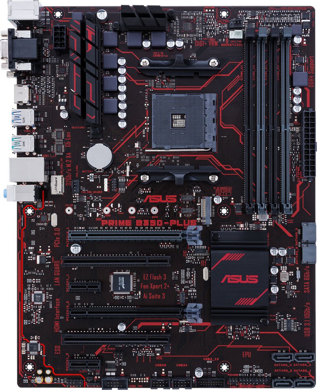 Материнская плата Asus PRIME B350-PLUS Soc-AM4 AMD B350 4xDDR4 ATX AC`97 8ch(7.1) GbLAN RAID+VGA+DVI+HDMI фото