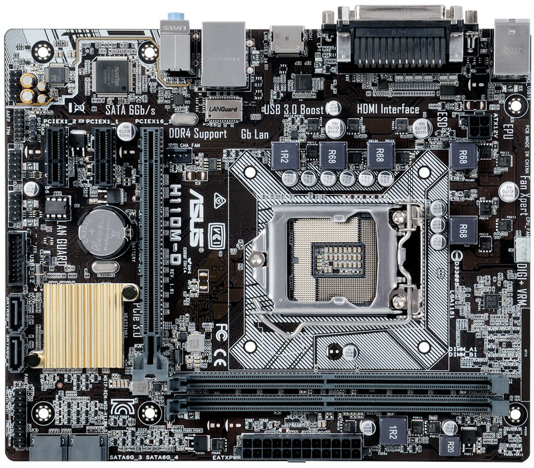 Материнская плата Asus H110M-D Soc-1151 Intel H110 2xDDR4 mATX AC`97 8ch(7.1) GbLAN+VGA+HDMI фото