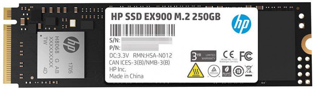 Твердотельный накопитель HP EX900, M.2 (80 мм) NVMe PCIe Gen3 x4, 3D NAND TLC, 250 Гб фото