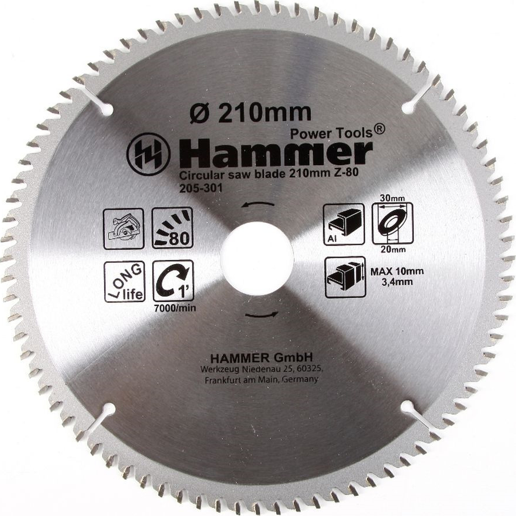 Диск пильный Hammer Flex 205-301 CSB AL 210мм*80*30/20мм по алюминию фото