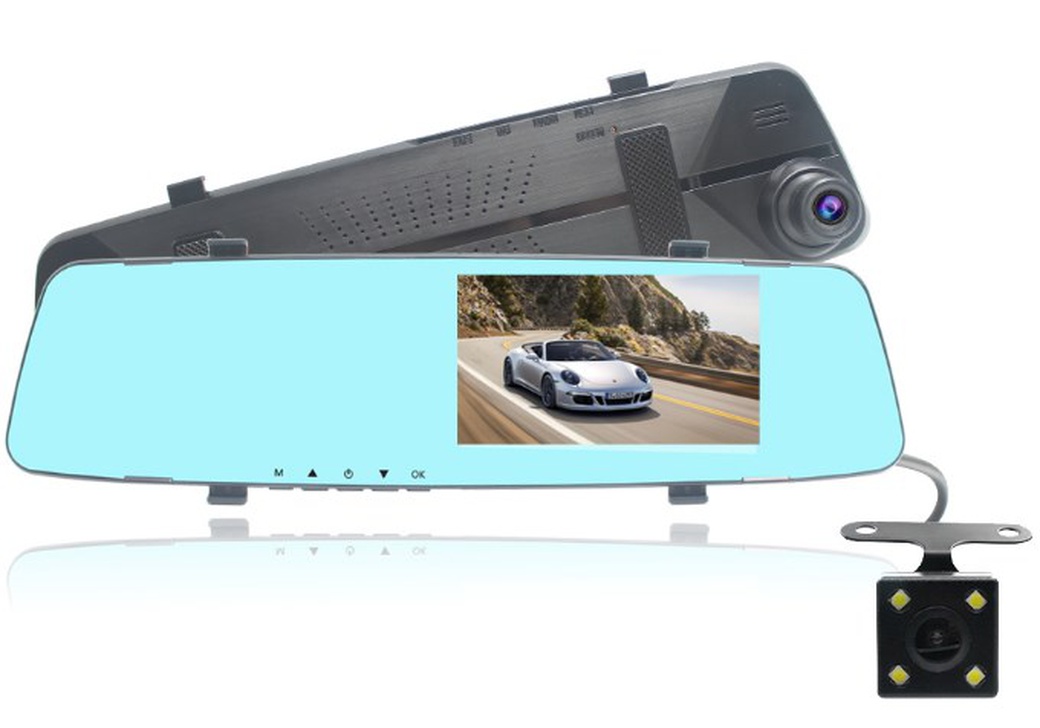 Видеорегистратор-зеркало 4.3", с камерами переднего и заднего вида, черный фото