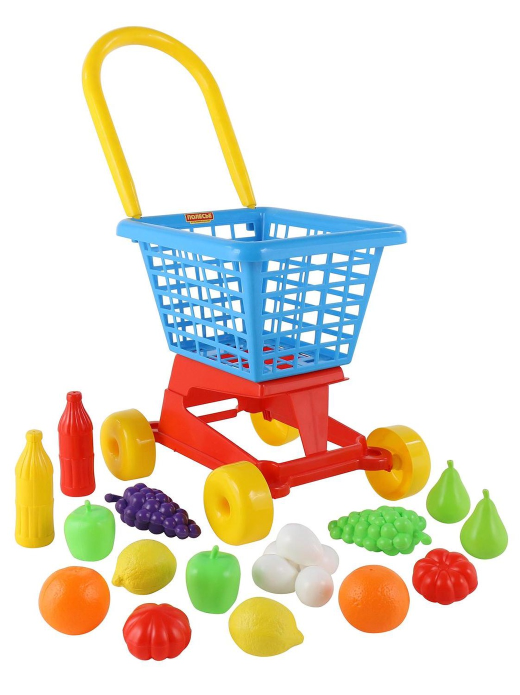 Тележка Palau Toys "Supermarket" №1 + набор продуктов (в сеточке) фото