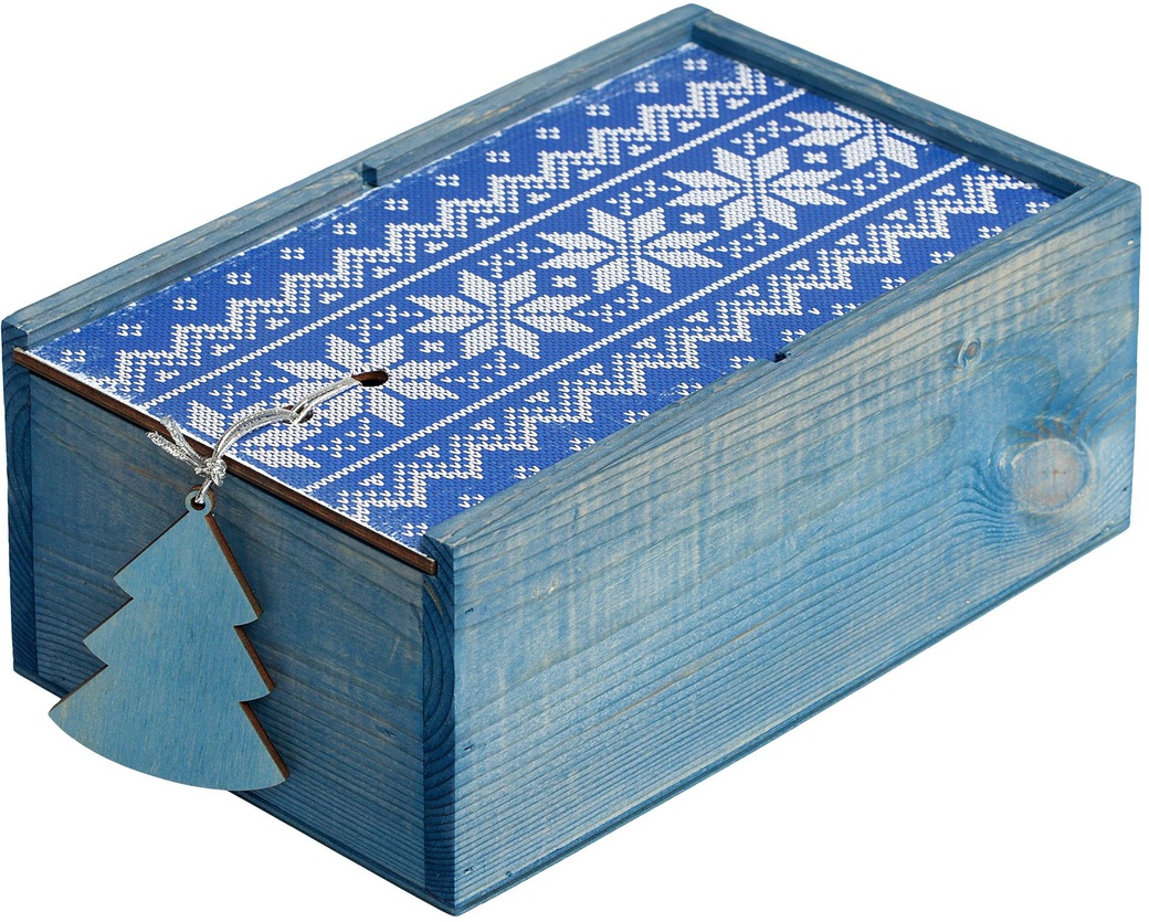Новогодняя коробка деревянная «Скандик», малая, синяя фото