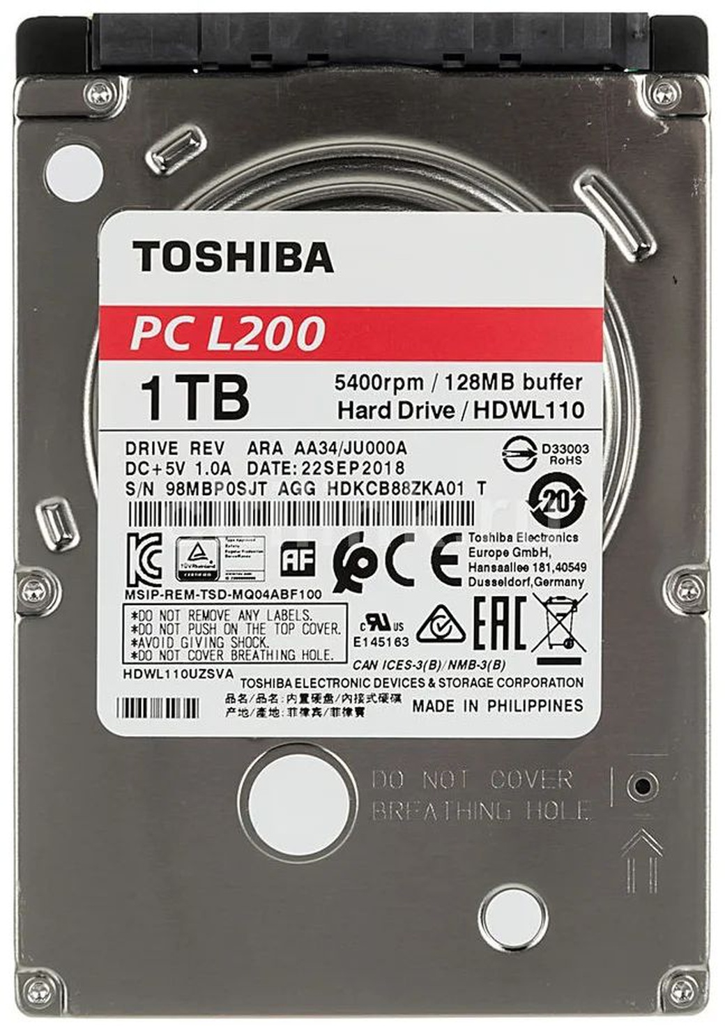 Жесткий диск HDD 2.5" Toshiba L200 Slim 1Tb (HDWL110UZSVA) фото