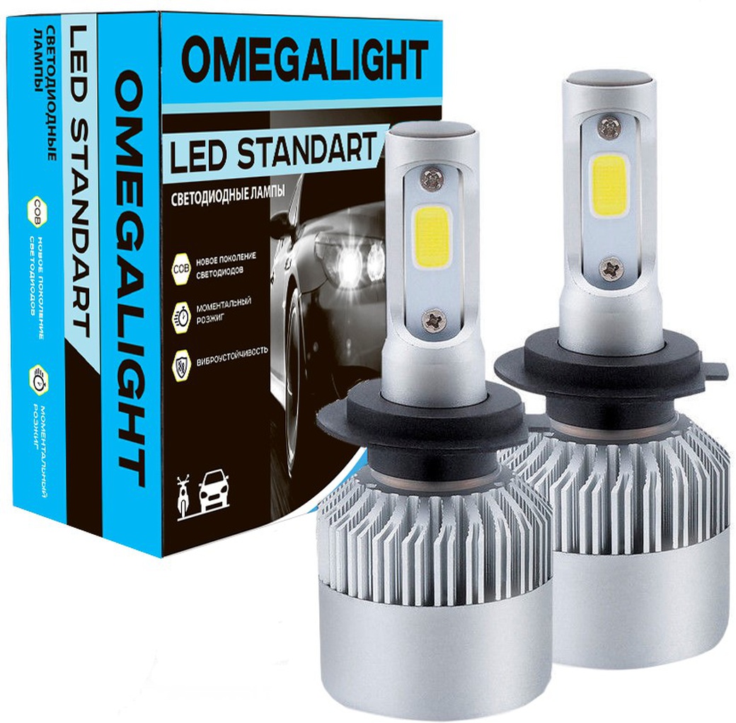 Лампа автомобильная LED светодиодная Omegalight Standart H7 2400lm (2шт) фото