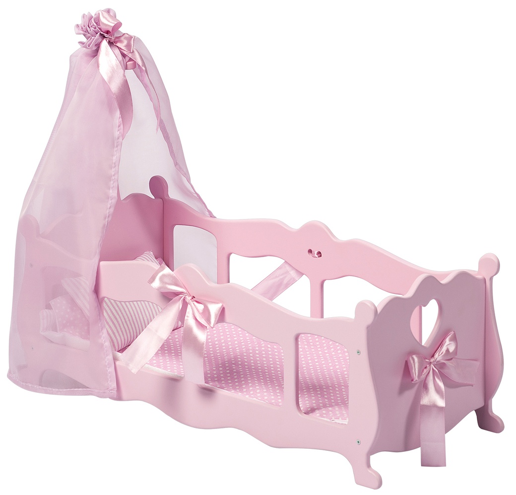 Кроватка - колыбелька для кукол PAREMO с постельным бельем и балдахином, цвет: розовый фото
