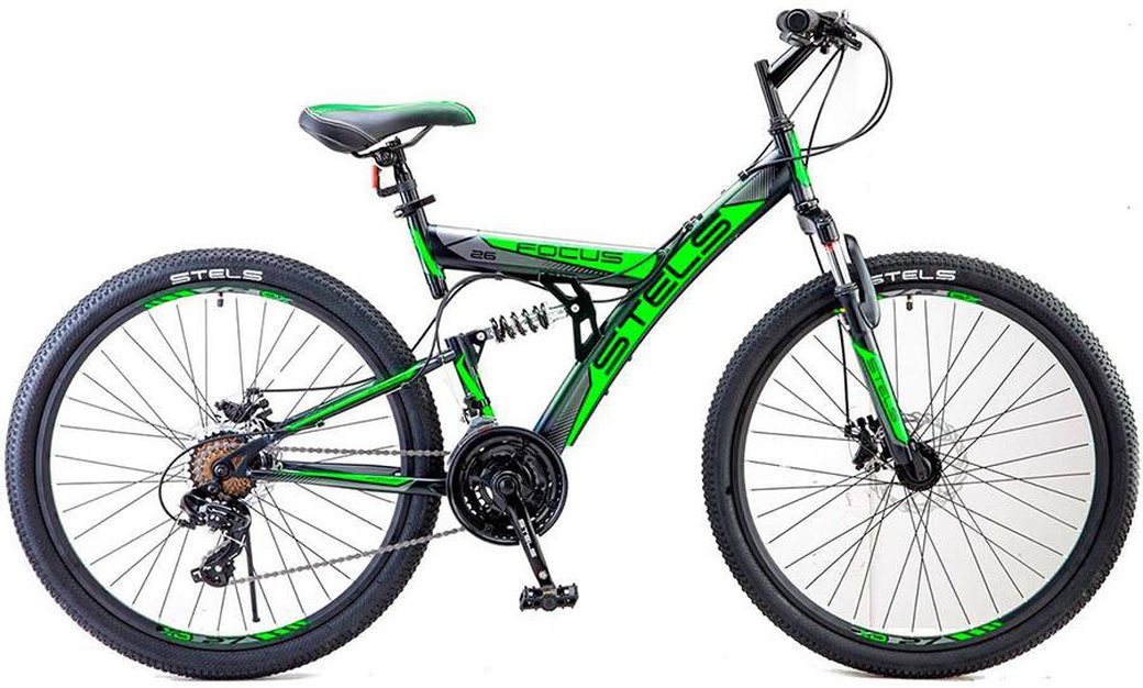 Велосипед Stels Focus 26" MD 21 sp V010 Чёрный/Зелёный (LU088523) 18" фото