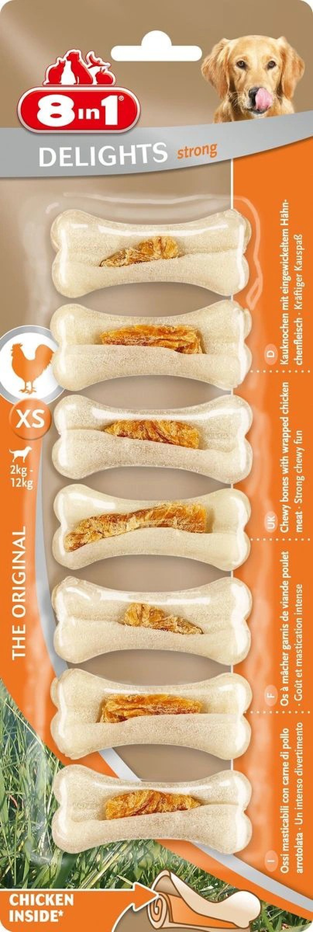 8in1 DELIGHTS Strong XS косточки сверхпрочные с куриным мясом для мелких собак 7,5 см 7 шт фото