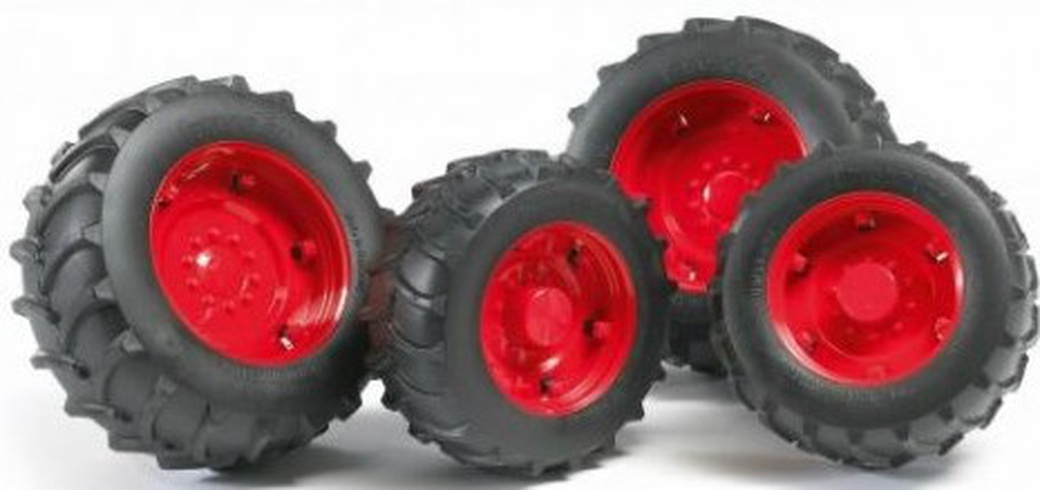 Bruder Аксессуары A: Шины для системы сдвоенных колёс с красными дисками 4шт. (d задн 10,4см, d перед 8,5) 02-322 фото