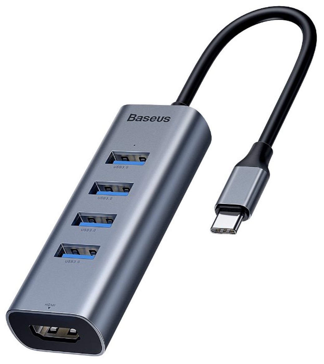 Адаптер-концентратор Baseus USB-C Type-C с 4 портами USB 3.0 + интерфейс дисплея HD 4K при 30 Гц для смартфонов Type-C Samsung, Huawei, MacBook фото