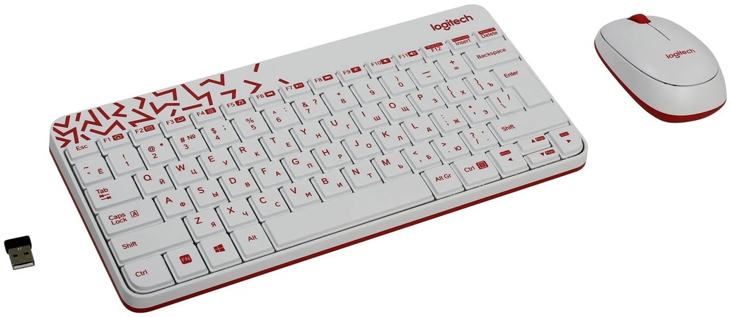 Беспроводной комплект Logitech MK240 (Клавиатура+мышь), белый/красный фото